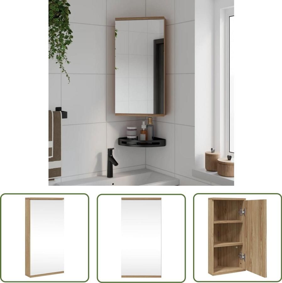 VidaXL Spiegelkast Badkamerkast met spiegel 30x24x60 cm eikenkleurig Badkamermeubilair Opbergruimte Eiken Kleur