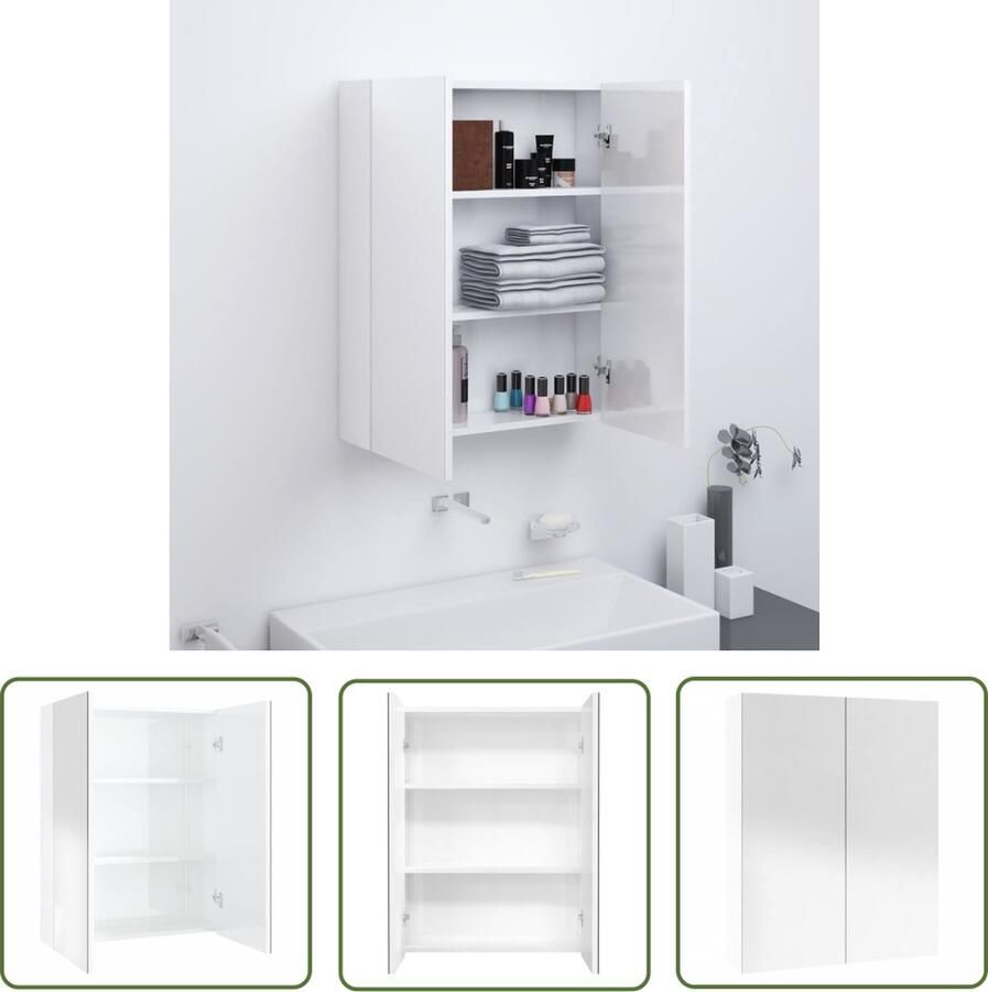 VidaXL Spiegelkast Badkamerkast met spiegel 60x15x75 cm MDF glanzend wit Badkamermeubel Opslagoplossing Mdf Kast