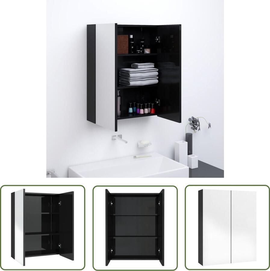 VidaXL Spiegelkast Badkamerkast met spiegel 60x15x75 cm MDF glanzend zwart Badkamermeubilair Mdf Kast Zwarte Badkamerkast
