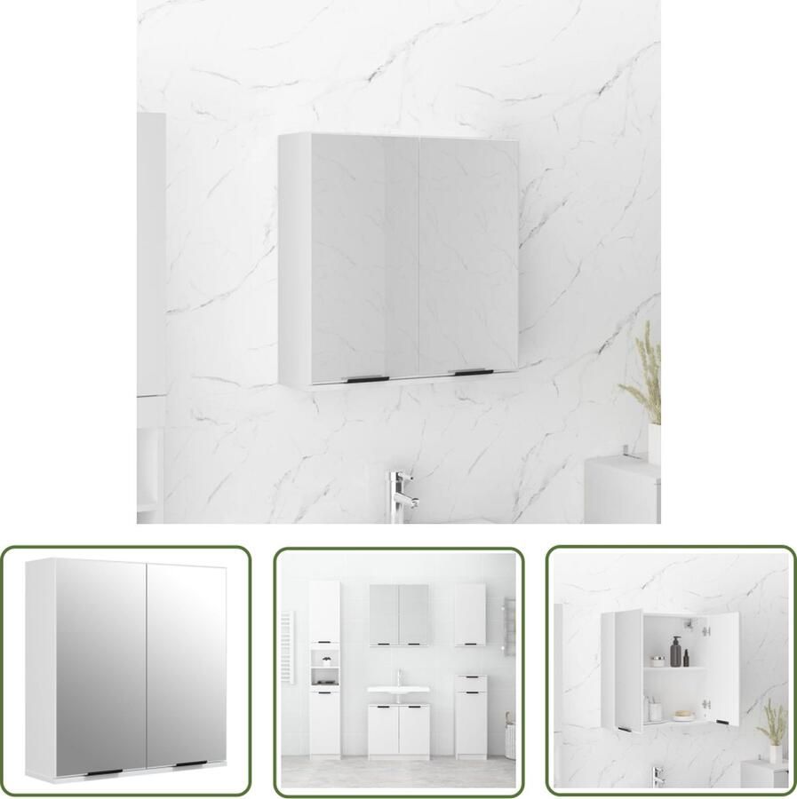 VidaXL Spiegelkast Badkamerkast met spiegel 64x20x67 cm wit Badkamermeubilair Opbergkast Houten Kast
