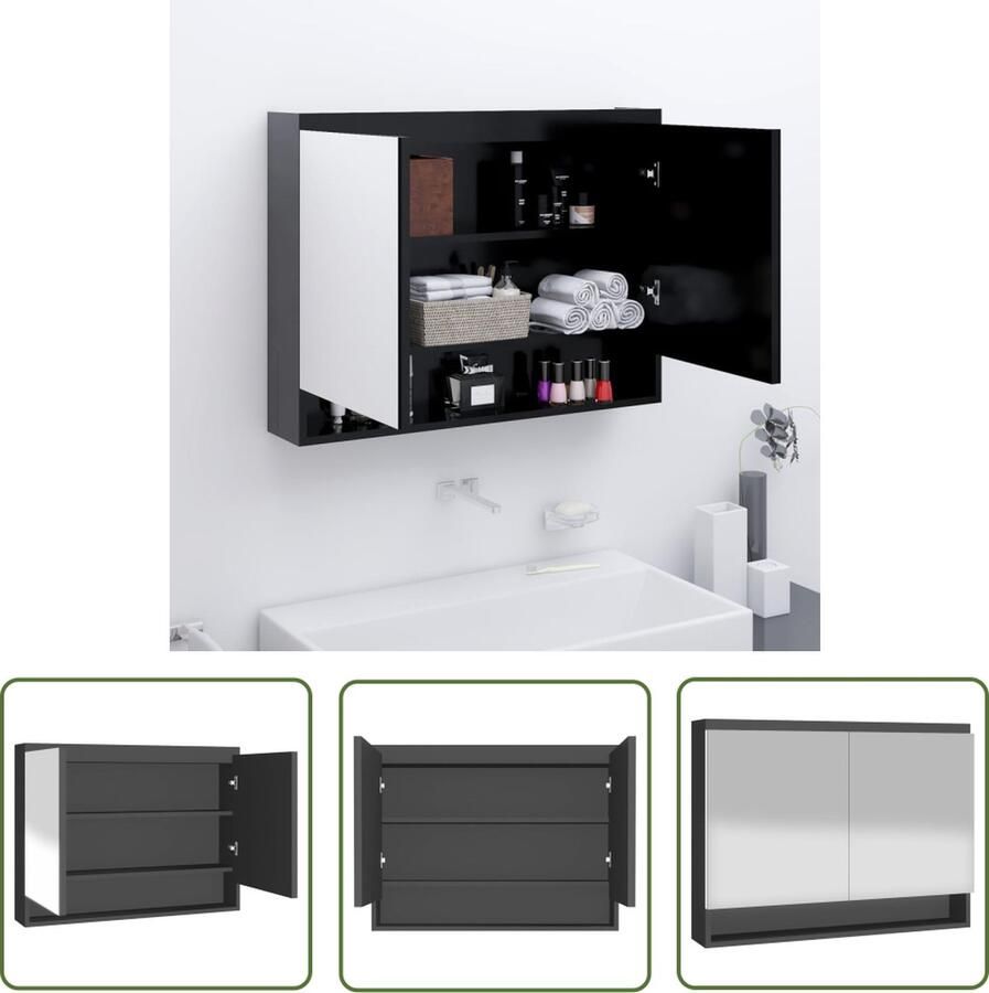 VidaXL Spiegelkast Badkamerkast met spiegel 80x15x60 cm MDF antracietkleurig Badkamerinrichting Antraciet Kleuraanduiding Mdf Materiaal
