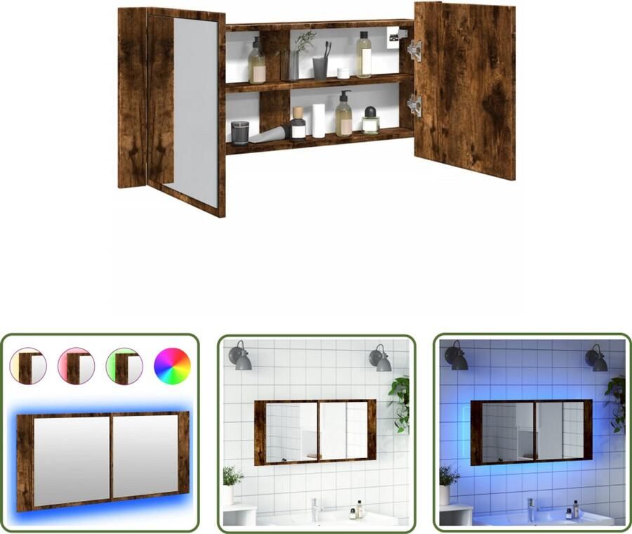VidaXL Spiegelkast Badkamerkast met spiegel en LED 100x12x45 cm gerookt eikenkleur Led Spiegel Badkamermeubilair Bruine Badkamerkast