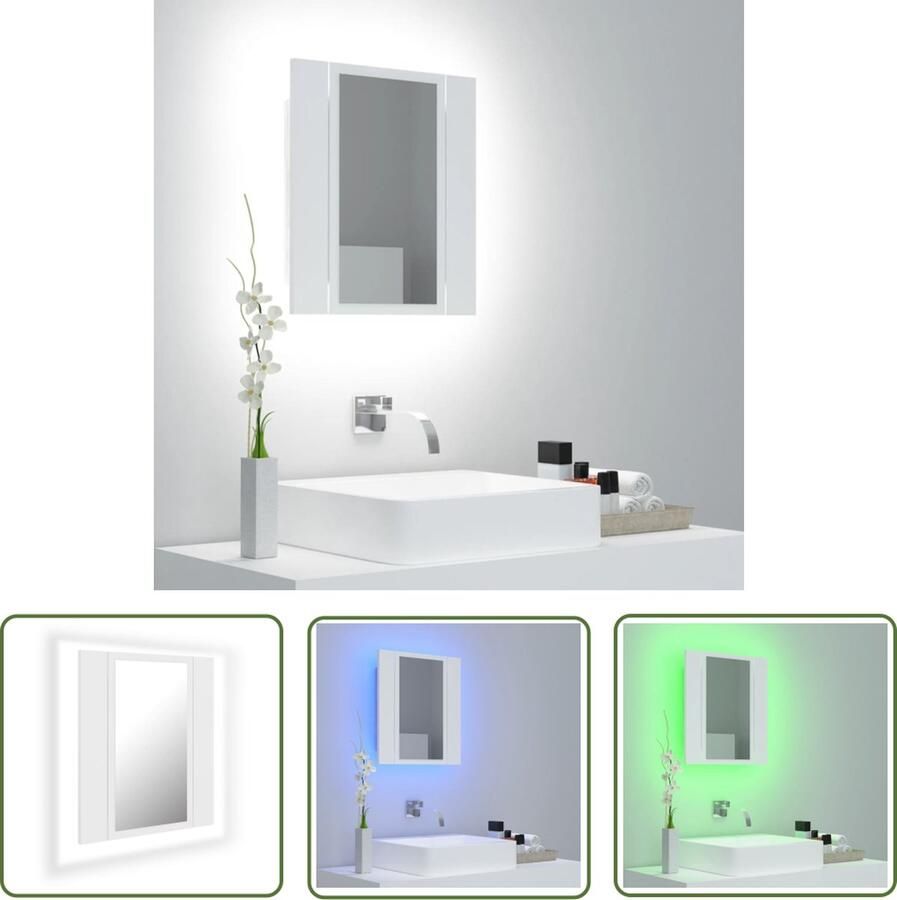 VidaXL Spiegelkast Badkamerkast met spiegel en LED 40x12x45 cm acryl wit Led Spiegel Badkamermeubilair Witte Badkamerkast
