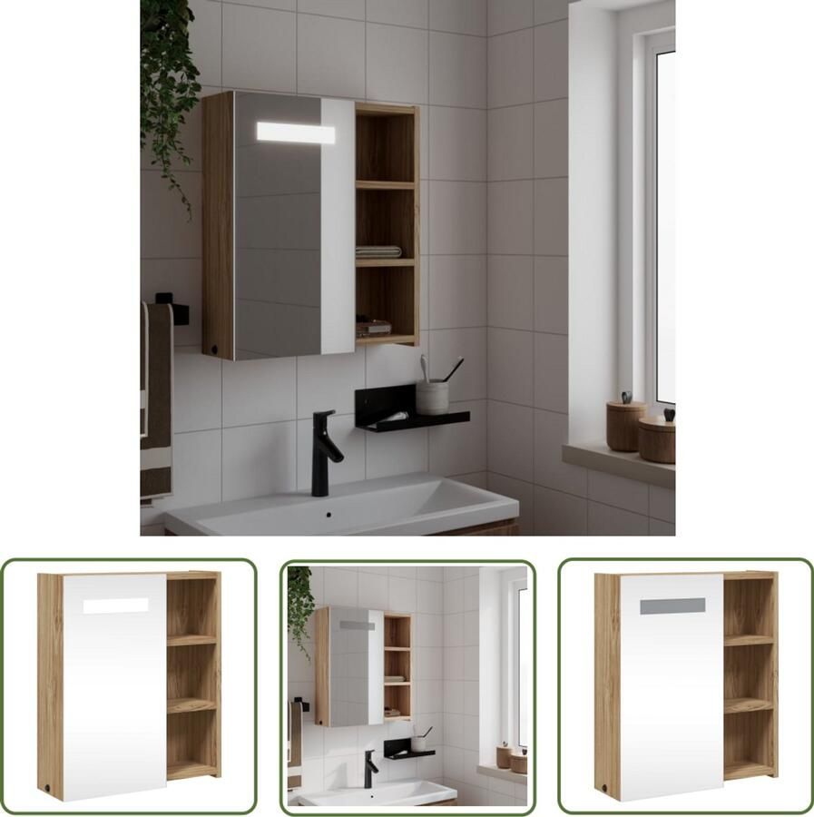 VidaXL Spiegelkast Badkamerkast met spiegel en LED 45x13x52 cm eikenkleurig Led Verlichting Badkameraccessoires Houten Kast