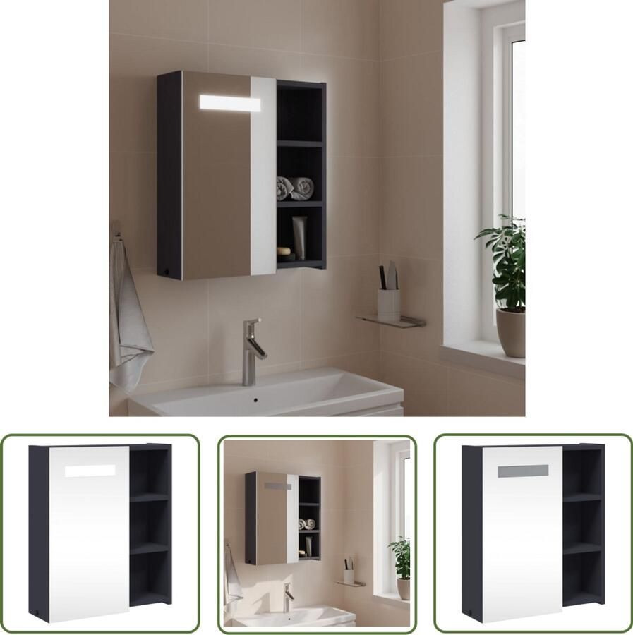 VidaXL Spiegelkast Badkamerkast met spiegel en LED 45x13x52 cm grijs Led Verlichting Badkamermeubilair Houten Badkamerkast