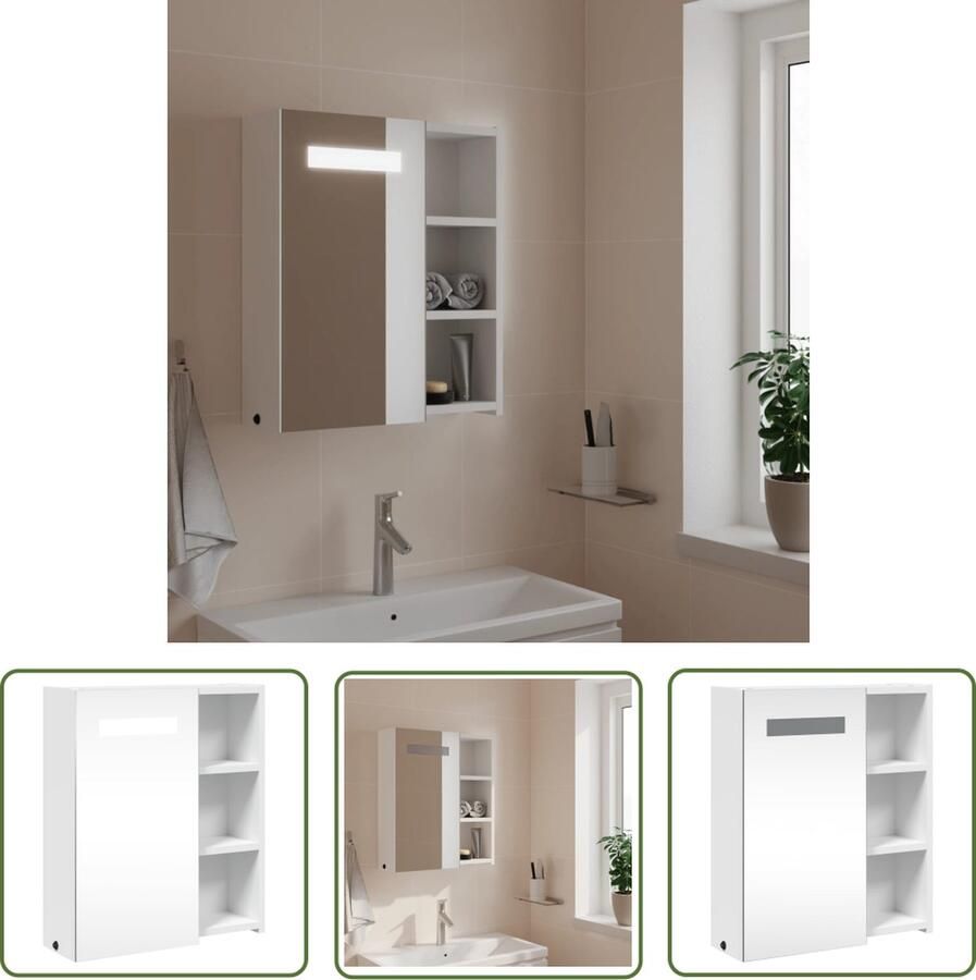 VidaXL Spiegelkast Badkamerkast met spiegel en LED 45x13x52 cm wit Led Verlichting Badkamermeubilair Houten Kast