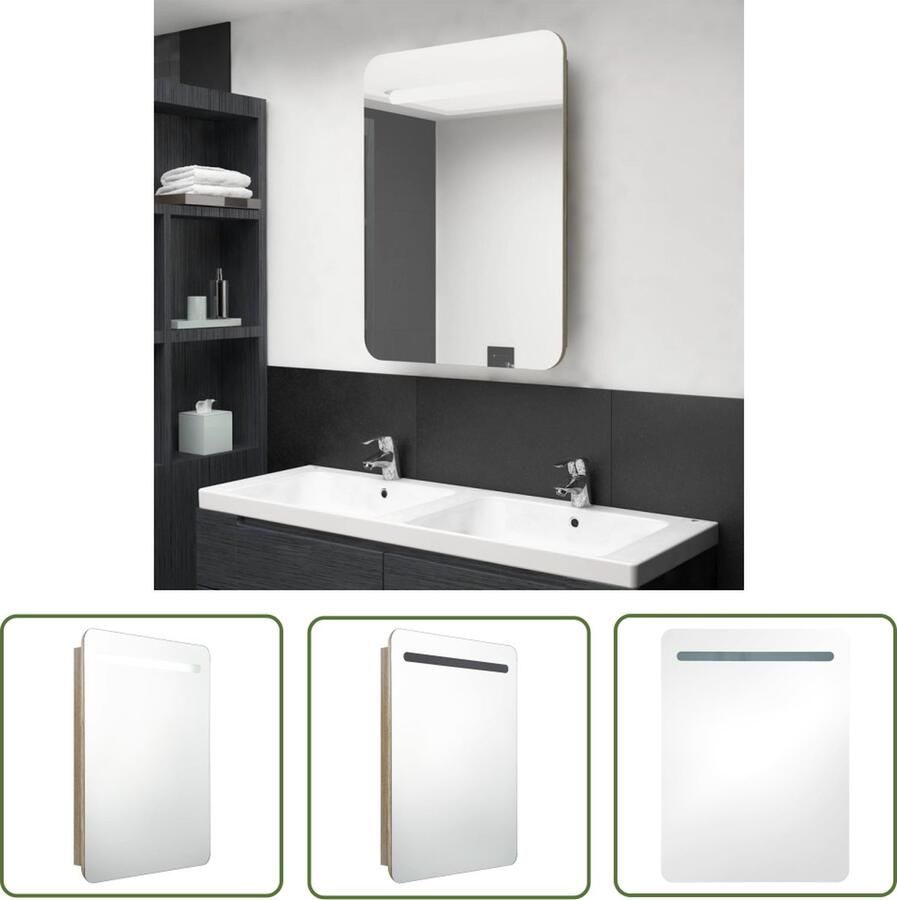 VidaXL Spiegelkast Badkamerkast met spiegel en LED 60x11x80 cm eikenkleurig Led Spiegel Badkamermeubilair Eiken Kleurtoneel