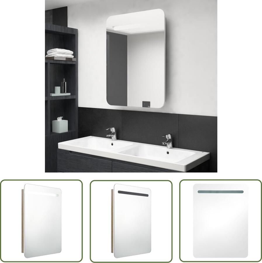 VidaXL Spiegelkast Badkamerkast met spiegel en LED 60x11x80 cm wit en eikenkleurig Led Verlichting Badkamermeubilair Witte Badkamerkast