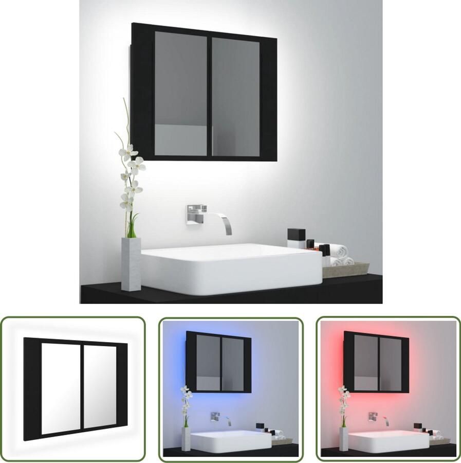 VidaXL Spiegelkast Badkamerkast met spiegel en LED 60x12x45 cm acryl zwart Led Spiegel Badkamermeubilair Zwarte Badkamerkast