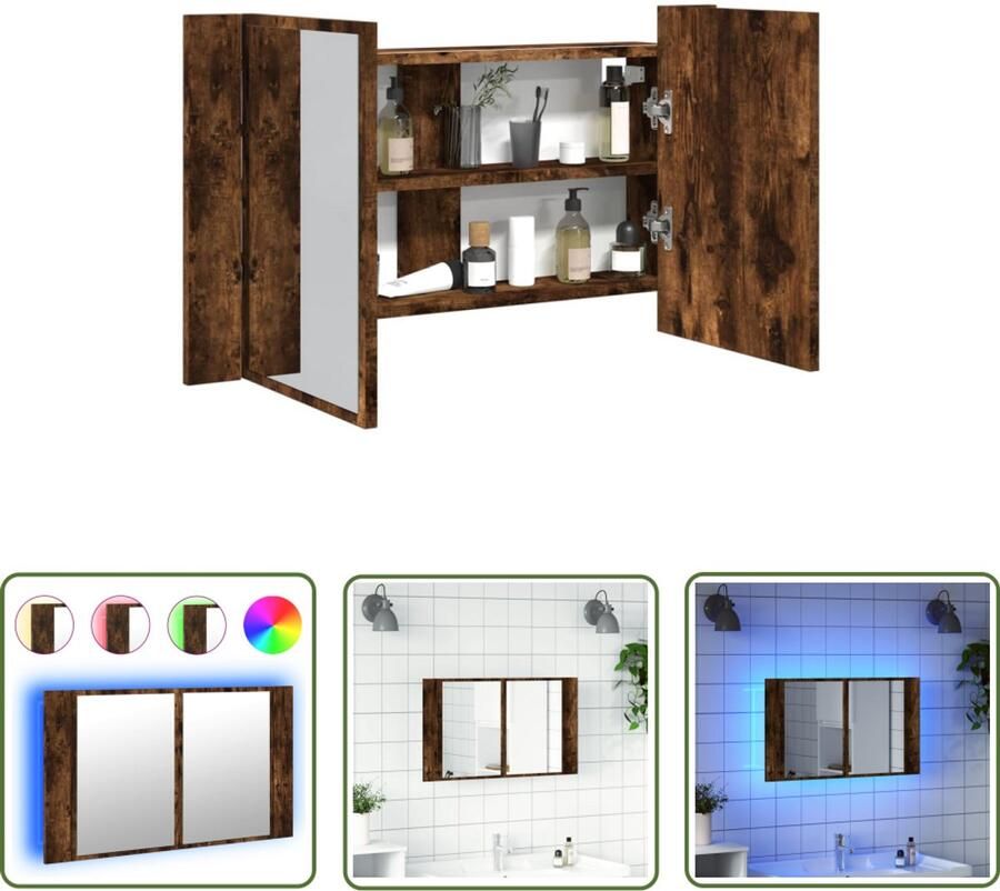 VidaXL Spiegelkast Badkamerkast met spiegel LED 80x12x45 acryl gerookt eikenkleur Led Verlichting Bruine Badkamerkast Houten Badkamerkast