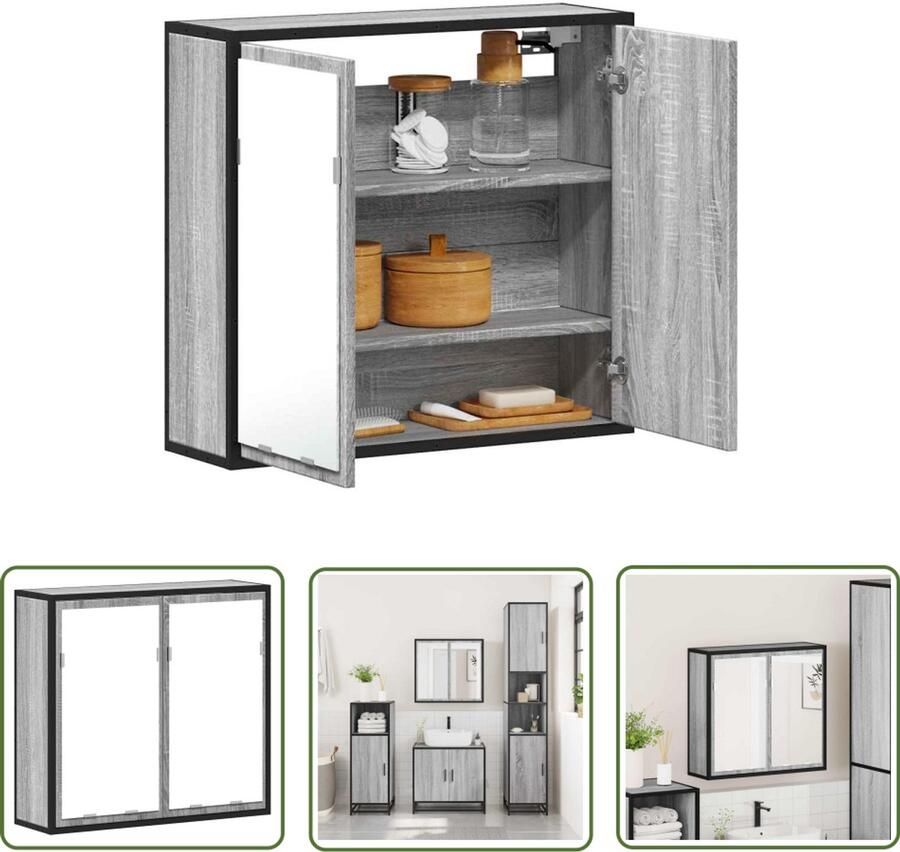 VidaXL Spiegelkast Badkamerspiegelkast 65x20x60 cm bewerkt hout grijs sonoma eiken Badkameraccessoires Opbergkast Grijze Badkamer