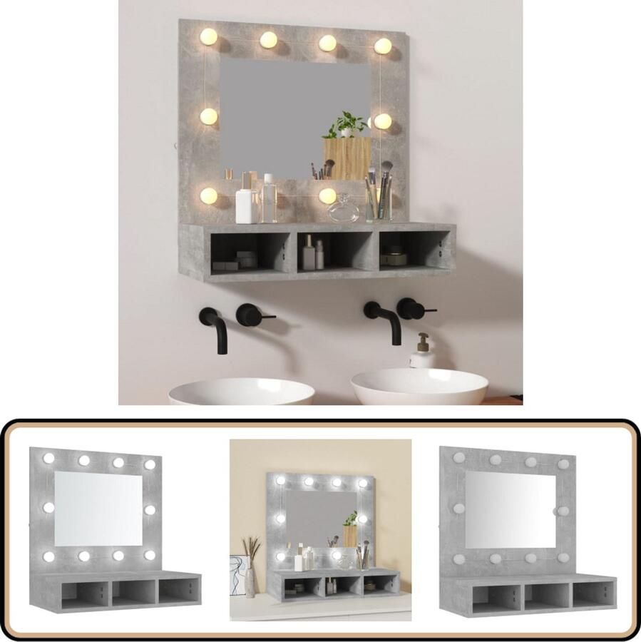 VidaXL Spiegelkast met LED-verlichting 60x31 5x62 cm betongrijs