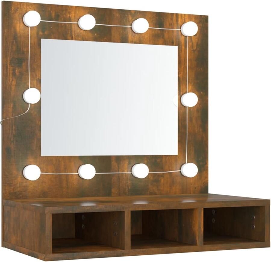 VidaXL Spiegelkast met LED-verlichting 60x31 5x62 cm gerookt eiken