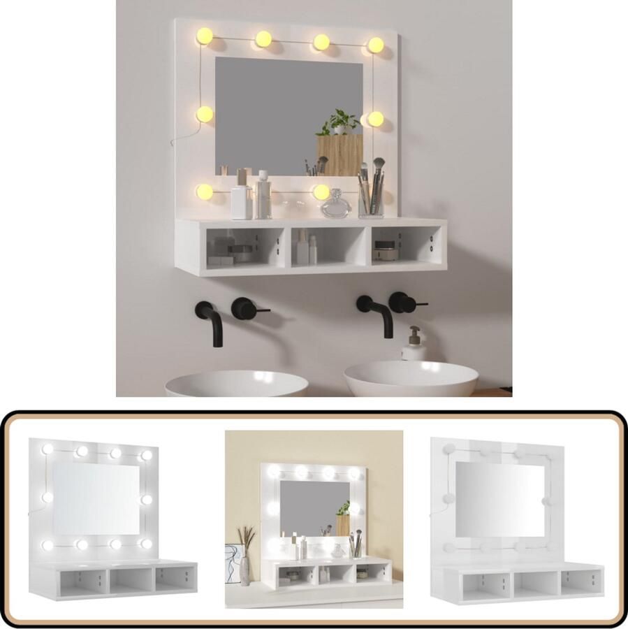 VidaXL Spiegelkast met LED-verlichting 60x31 5x62 cm hoogglans wit