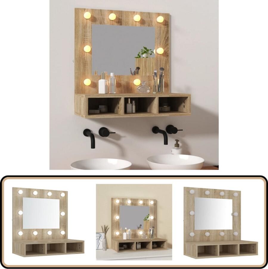 VidaXL Spiegelkast met LED-verlichting 60x31 5x62 cm sonoma eikenkleur
