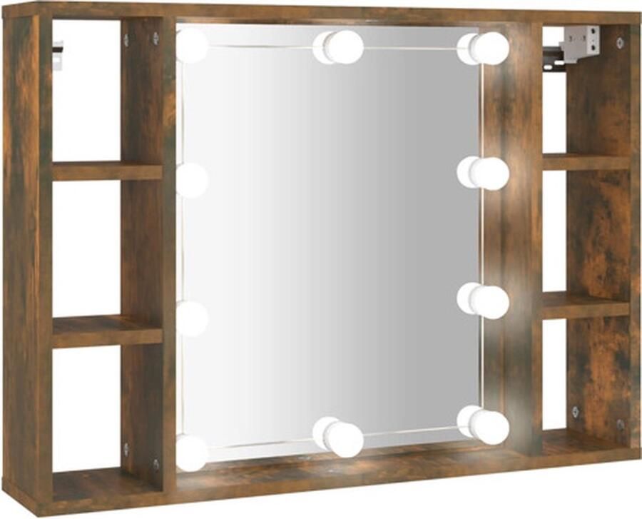 VidaXL Spiegelkast met LED-verlichting 76x15x55 cm gerookt eikenkleur - Foto 2