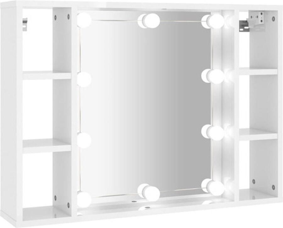 VidaXL Spiegelkast met LED-verlichting 76x15x55 cm hoogglans wit - Foto 3