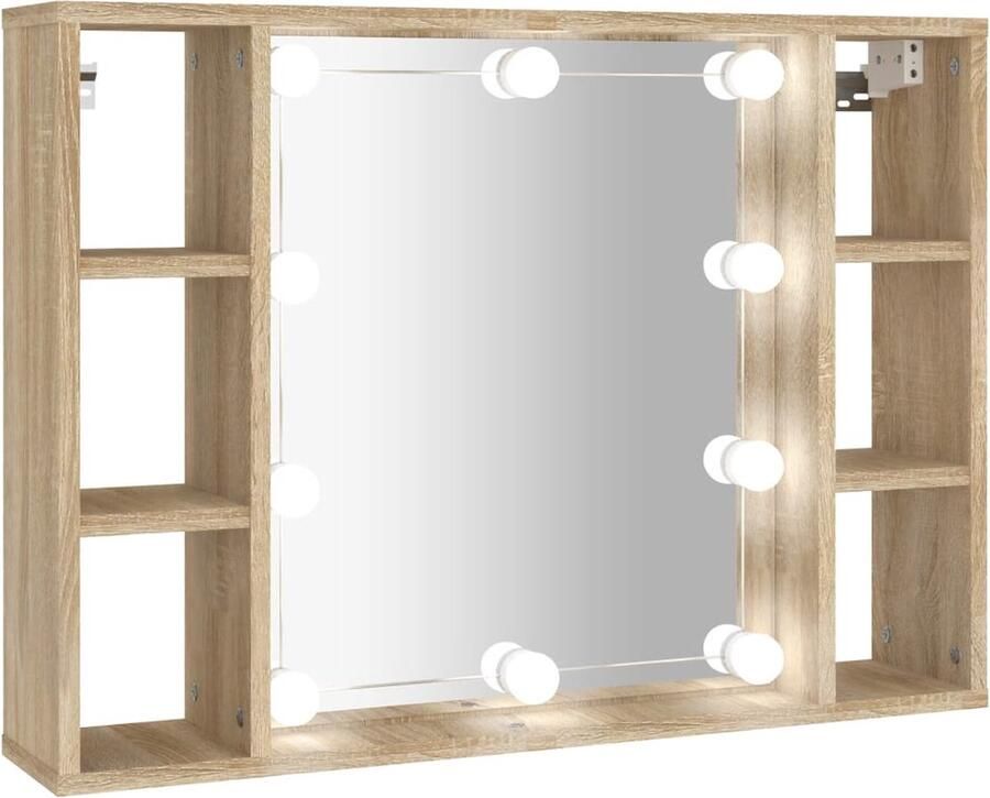 VidaXL Spiegelkast met LED-verlichting 76x15x55 cm sonoma eikenkleur - Foto 2