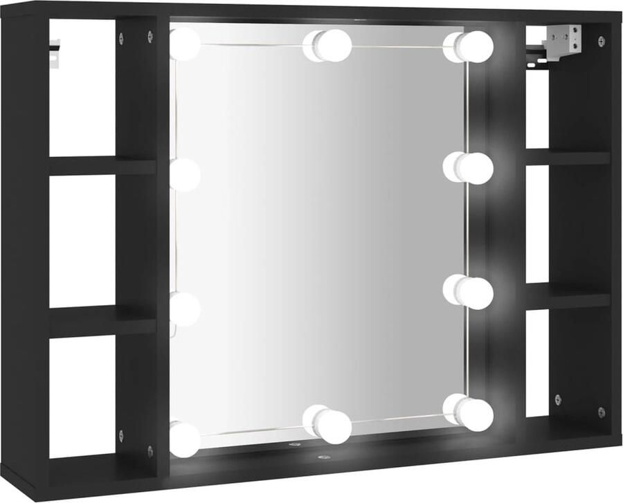 VidaXL Spiegelkast met LED-verlichting 76x15x55 cm zwart - Foto 2