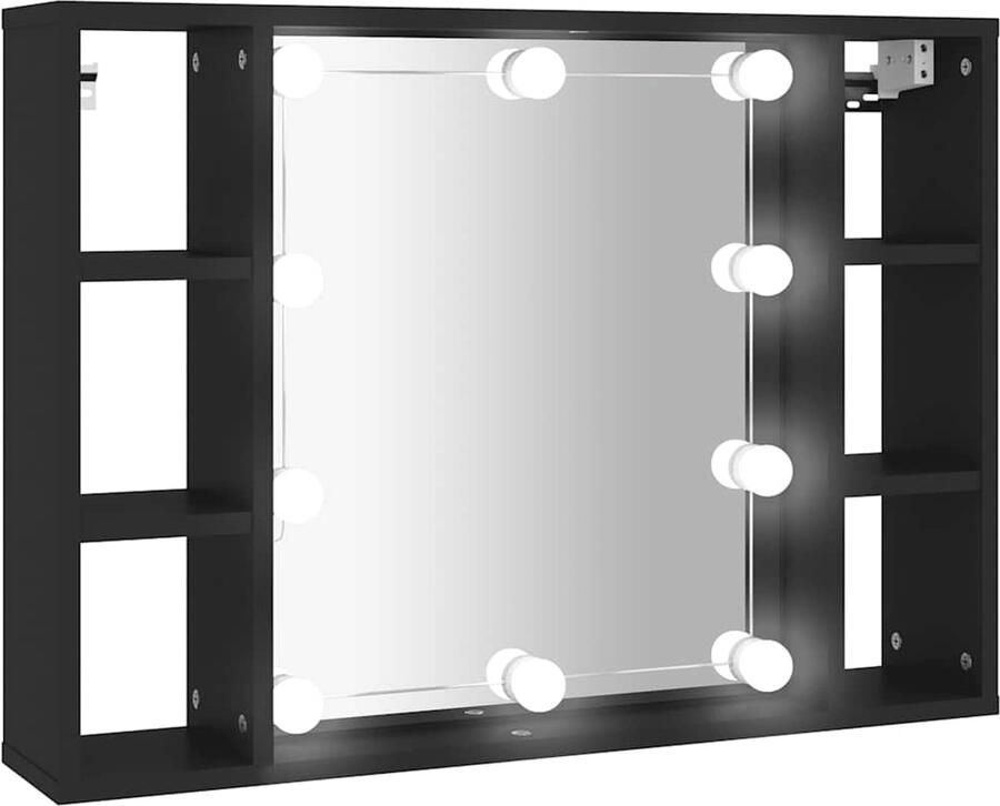 VidaXL Spiegelkast met LED-verlichting 76x15x55 cm zwart - Foto 2