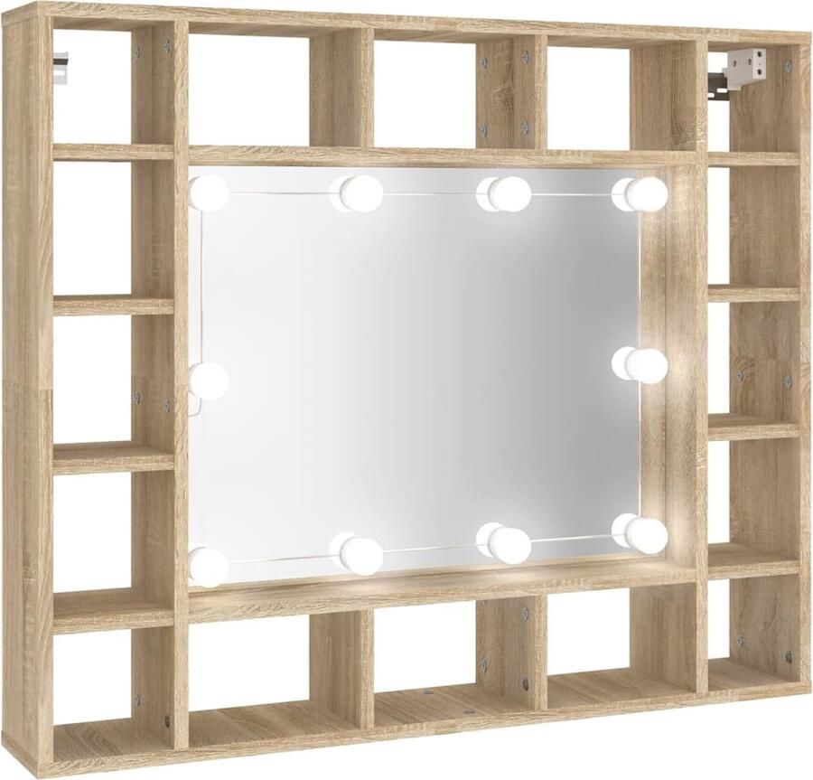 VidaXL Badkamermeubel Spiegeltje Spiegelkast met LED-verlichting 91x15x76 5 cm sonoma eikenkleur Led Verlichting Sonoma Eiken Houten Spiegel - Foto 2
