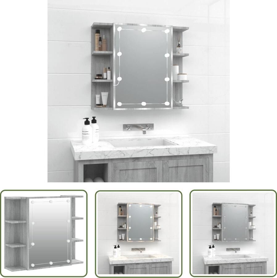 VidaXL Spiegelkast Spiegeltje Spiegelkast met LED-verlichting 70x16 5x60 cm grijs sonoma Led Verlichting Badkamermeubel Grijze Spiegelkast