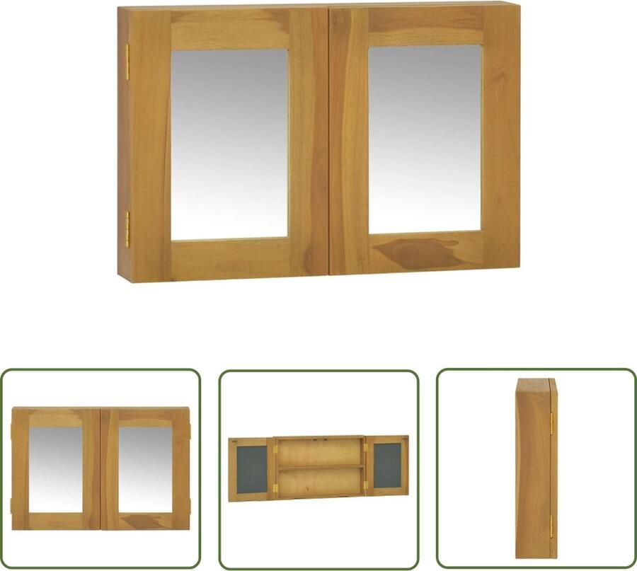 The Living Store Wandspiegelkast 60 x 10 x 40 cm Massief teakhout Wandspiegel Spiegelkast Teak Meubilair Vintage Spiegel Badkamer Accessoires - Foto 2