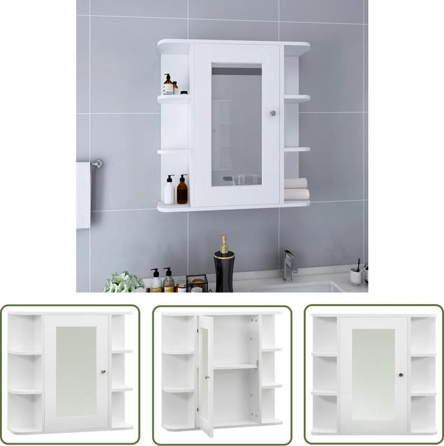 VidaXL Spiegellek Badkamer Spiegelkast Badkamerspiegelkast 66x17x63 cm MDF wit Badkameropbergruimte Witte Badkamerkast Mdf Kast