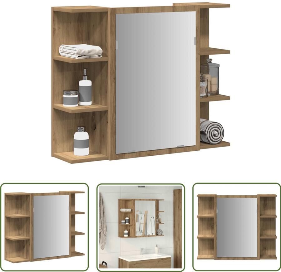 VidaXL Spiegellek Badkamerkast Badkamerspiegelkast 80x20 5x64 cm bewerkt hout artisanaal eiken Bergruimte Houten Kast Modern Design