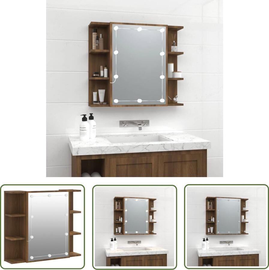 VidaXL Spiegellezer Badkamermeubel Spiegelkast met LED-verlichting 70x16 5x60 cm bruin eikenkleur Led Spiegel Houten Spiegelkast Makeup Mirror