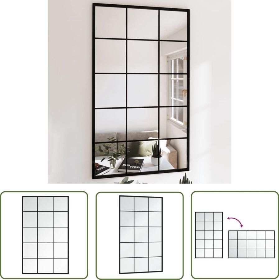 The Living Store Wandspiegel Zwart 100 x 60 cm Haakmontage Tijdloos Ontwerp Wandspiegel Spiegels Badkamermeubel Vintage Spiegel Retro Spiegel