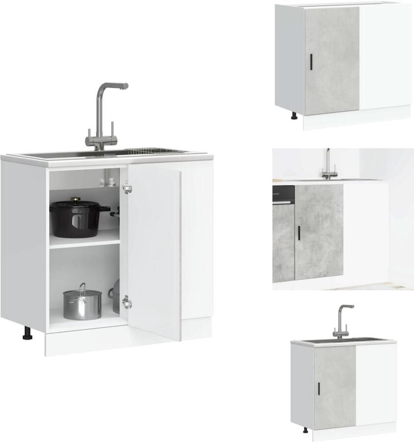 VidaXL Spoelbak Onderkast Spoelbak Onderkasten Keuken Onderkast Gootsteen Onderkast Spoelbakonderkast bewerkt hout betongrijs