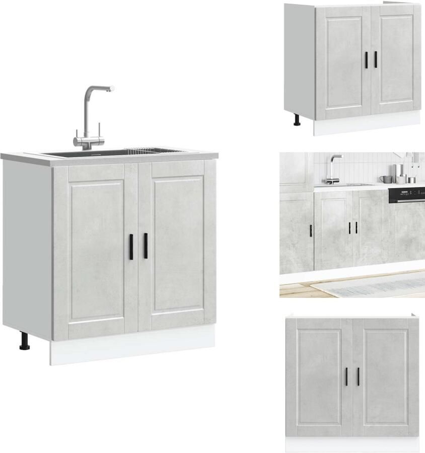 VidaXL Spoelbak Onderkast Spoelbak Onderkasten Keuken Onderkast Gootsteen Onderkast Spoelbakonderkast Porto 80x46x81 5 cm bewerkt hout betongrijs