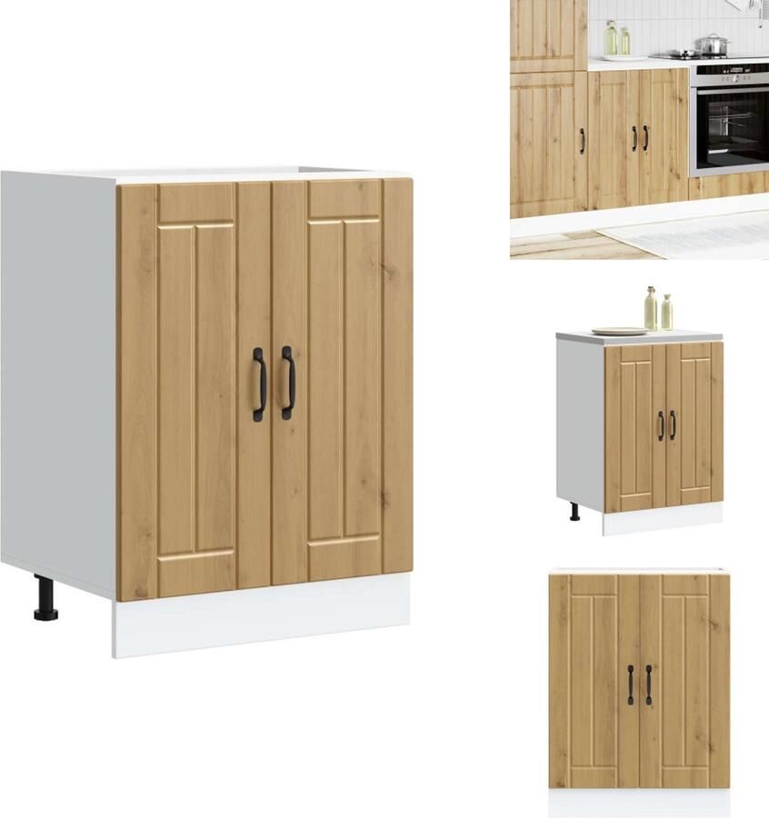 VidaXL Spoelbak Onderkast Spoelbak Onderkasten Keuken Onderkast Gootsteen Onderkast Spoelbakonderkast Lucca bewerkt hout artisanaal eikenkleur