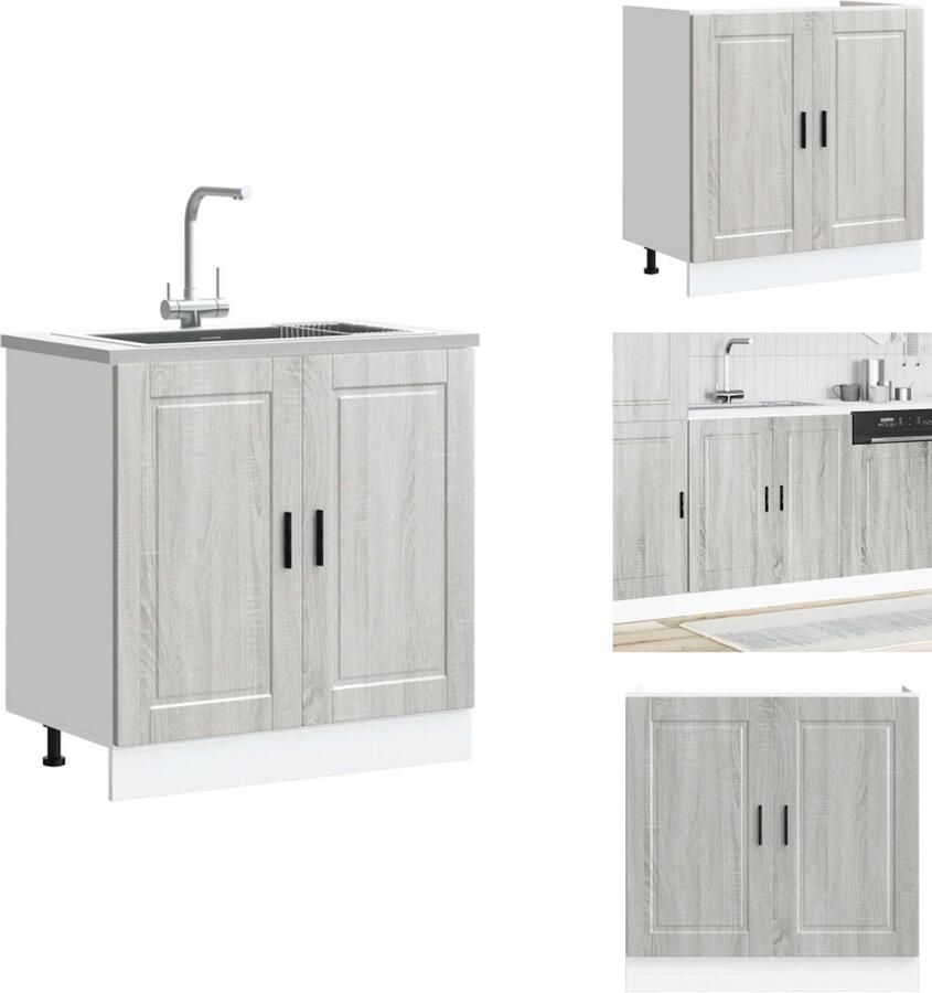 VidaXL Spoelbak Onderkast Spoelbak Onderkasten Keuken Onderkast Gootsteen Onderkast Spoelbakonderkast Porto 80x46x81 5 cm bewerkt hout grijs sonoma