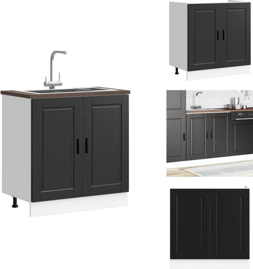 VidaXL Spoelbak Onderkast Spoelbak Onderkasten Keuken Onderkast Gootsteen Onderkast Spoelbakonderkast Porto 80x46x81 5 cm bewerkt hout zwart