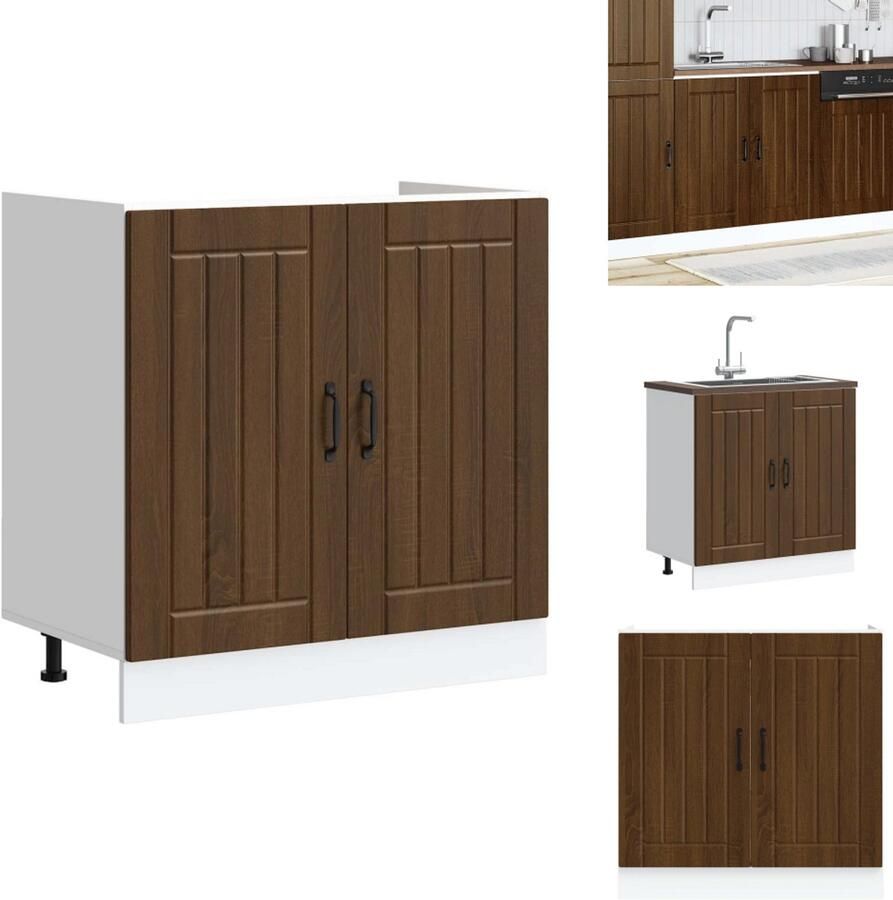 VidaXL Spoelbak Onderkast Spoelbak Onderkasten Keuken Onderkast Gootsteen Onderkast Spoelbakonderkast Lucca bewerkt hout bruin eikenkleur