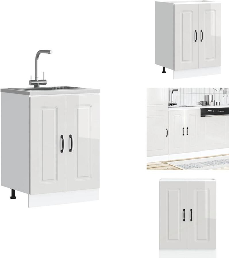 VidaXL Spoelbak Onderkast Spoelbak Onderkasten Keuken Onderkast Gootsteen Onderkast Spoelbakonderkast Kalmar 60x46x81 5cm bewerkt hout hoogglanswit