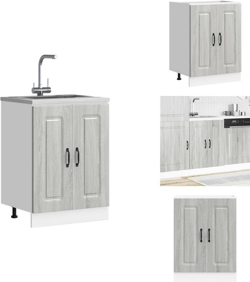 VidaXL Spoelbak Onderkast Spoelbak Onderkasten Keuken Onderkast Gootsteen Onderkast Spoelbakonderkast Kalmar 60x46x81 5cm bewerkt hout grijs sonoma