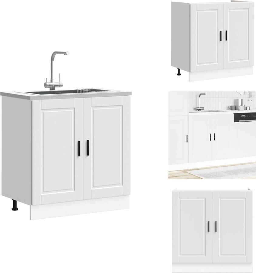 VidaXL Spoelbak Onderkast Spoelbak Onderkasten Keuken Onderkast Gootsteen Onderkast Spoelbakonderkast Porto 80x46x81 5 cm bewerkt hout wit