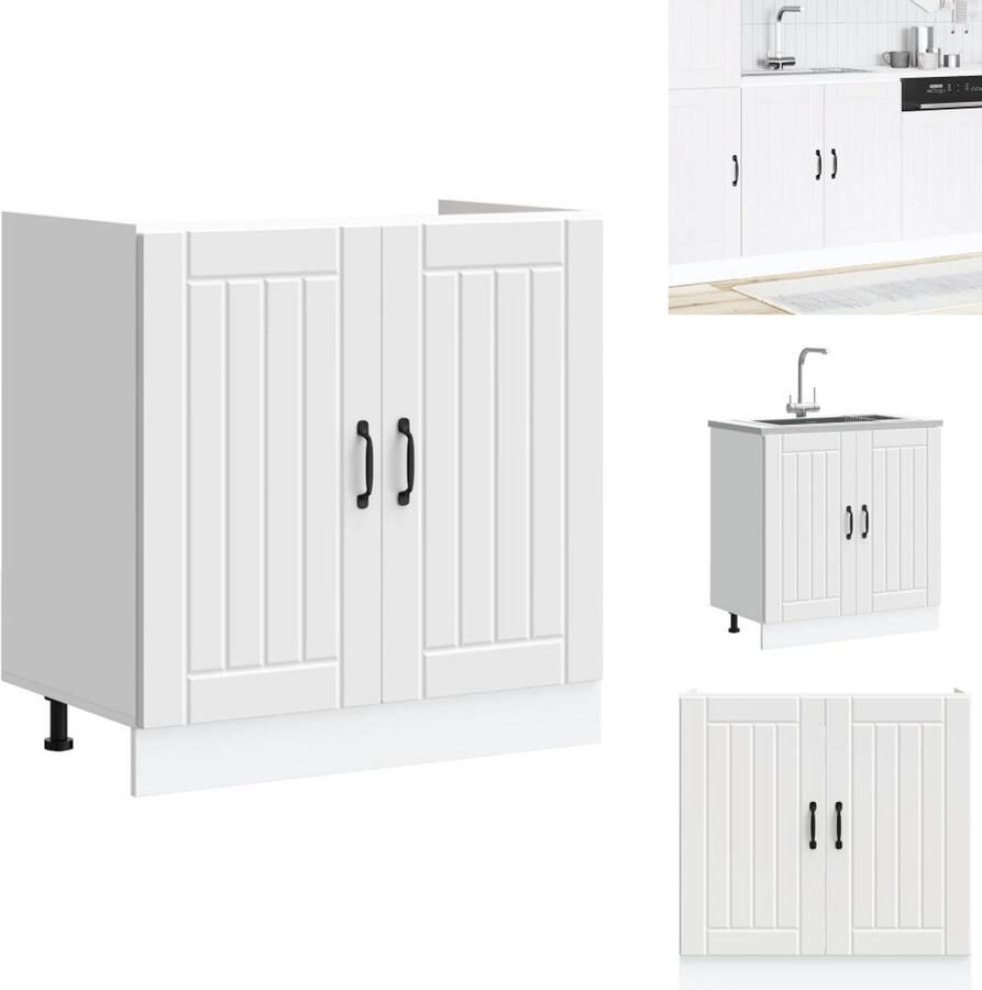 VidaXL Spoelbak Onderkast Spoelbak Onderkasten Keuken Onderkast Gootsteen Onderkast Spoelbakonderkast Lucca bewerkt hout wit