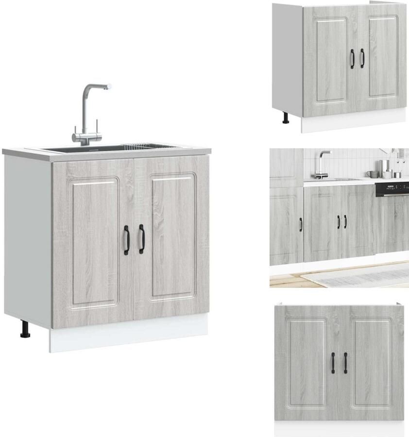VidaXL Spoelbak Onderkast Spoelbak Onderkasten Keuken Onderkast Gootsteen Onderkast Spoelbakonderkast Kalmar 80x46x81 5cm bewerkt hout grijs sonoma