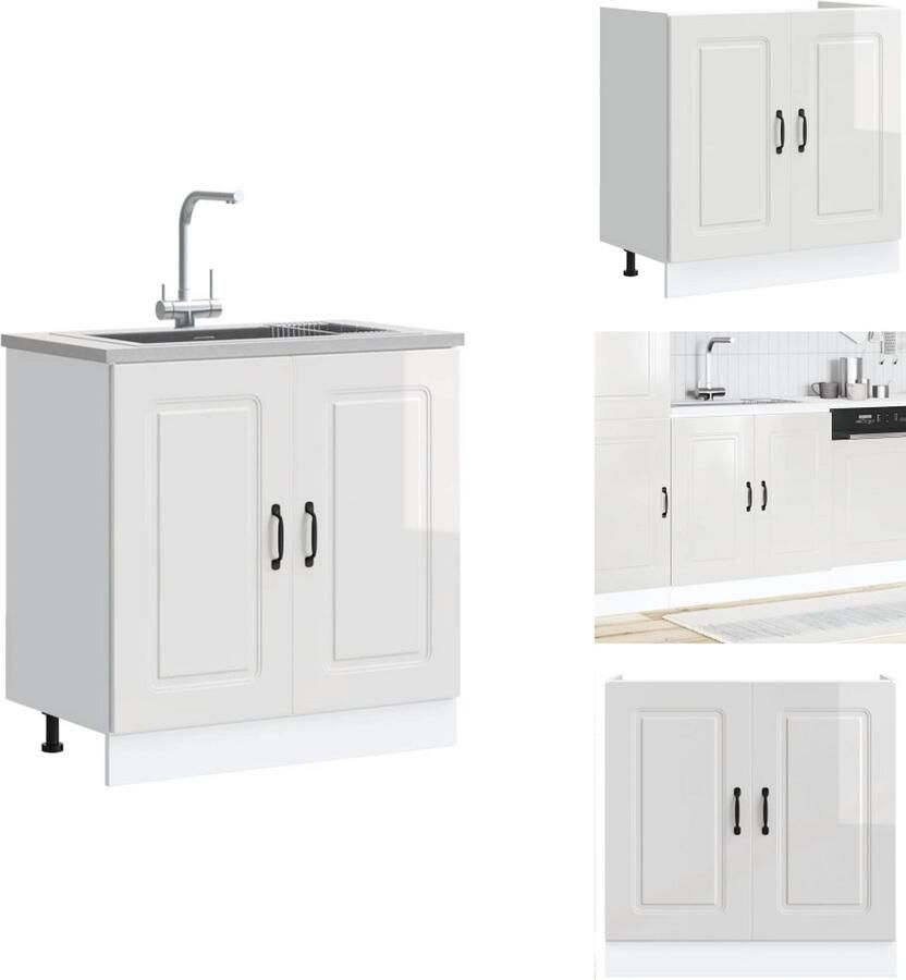 VidaXL Spoelbak Onderkast Spoelbak Onderkasten Keuken Onderkast Gootsteen Onderkast Spoelbakonderkast Kalmar 80x46x81 5cm bewerkt hout hoogglanswit