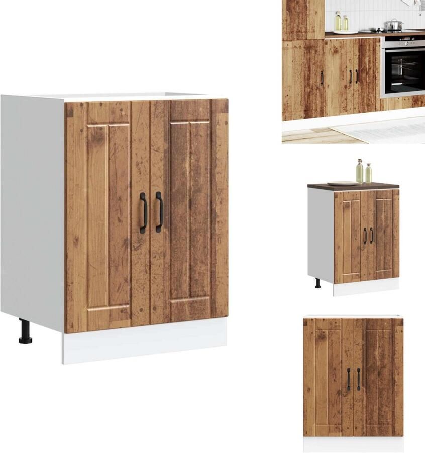 VidaXL Spoelbak Onderkast Spoelbak Onderkasten Keuken Onderkast Gootsteen Onderkast Spoelbakonderkast Lucca bewerkt hout oud houtkleurig