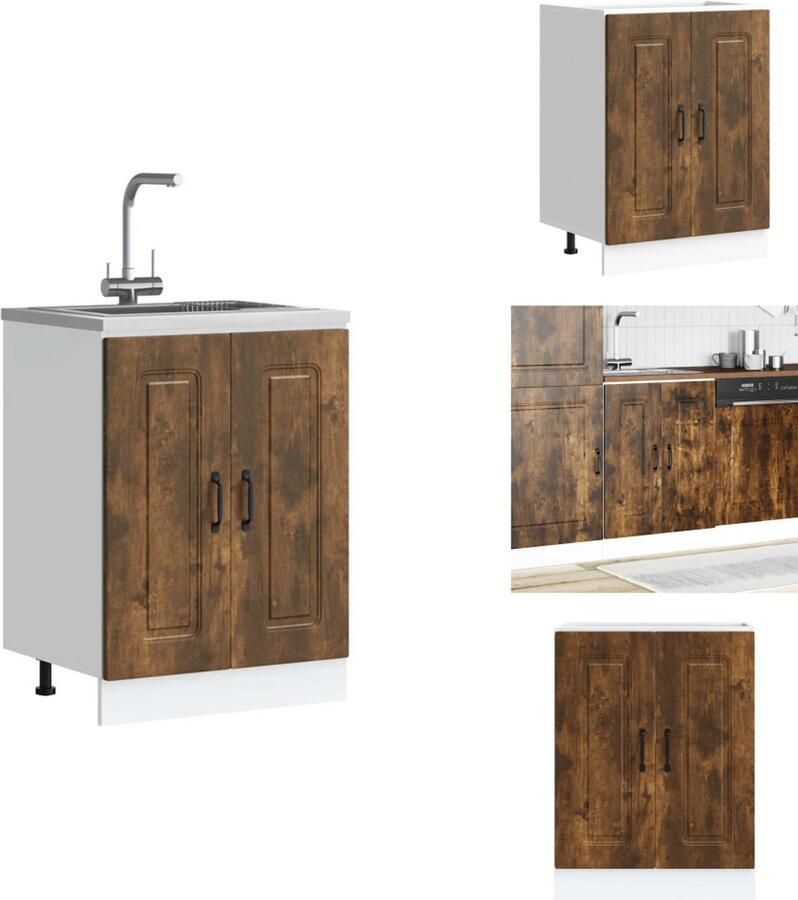VidaXL Spoelbak Onderkast Spoelbak Onderkasten Keuken Onderkast Gootsteen Onderkast Spoelbakonderkast Kalmar 60x46x81 5cm bewerkt hout gerookteiken