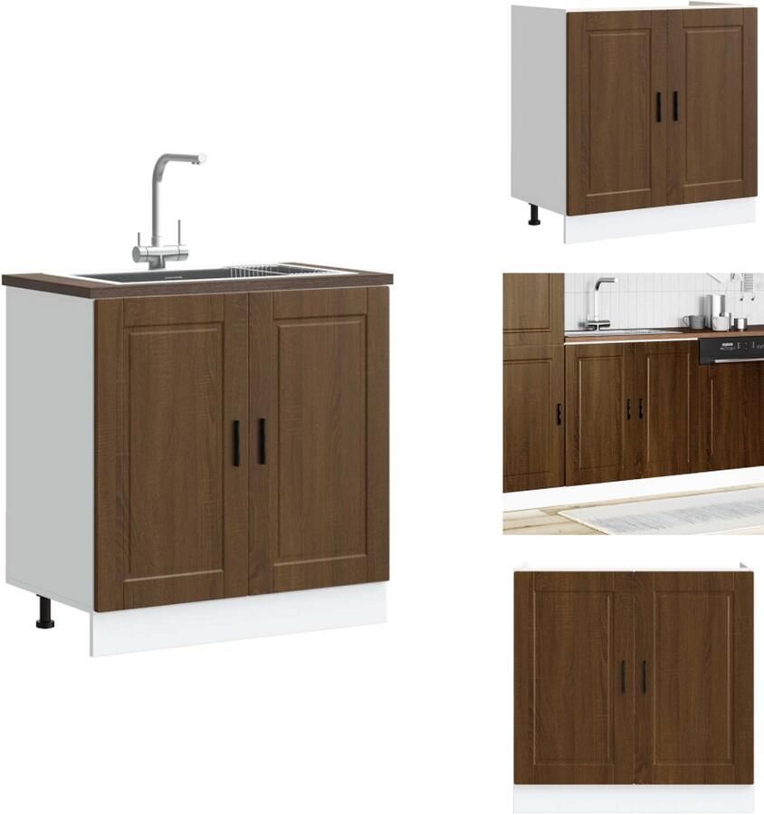 VidaXL Spoelbak Onderkast Spoelbak Onderkasten Keuken Onderkast Gootsteen Onderkast Spoelbakonderkast Porto 80x46x81 5 cm bewerkt hout bruin eiken