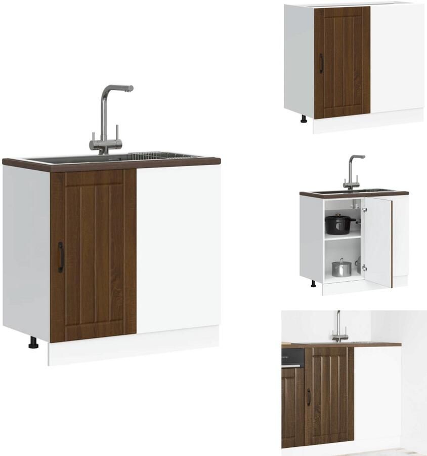 VidaXL Spoelbak Onderkast Spoelbak Onderkasten Keuken Onderkast Gootsteen Onderkast Spoelbakonderkast Lucca bewerkt hout bruin eikenkleur