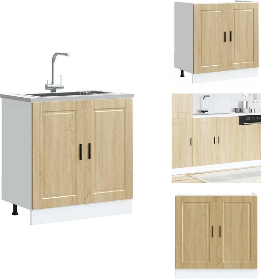 VidaXL Spoelbak Onderkast Spoelbak Onderkasten Keuken Onderkast Gootsteen Onderkast Spoelbakonderkast Porto 80x46x81 5 cm bewerkt hout sonoma eiken