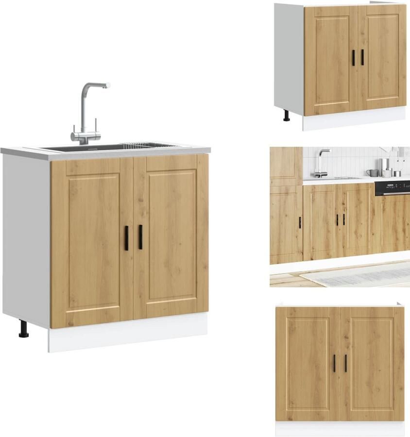 VidaXL Spoelbak Onderkast Spoelbak Onderkasten Keuken Onderkast Gootsteen Onderkast Spoelbakonderkast Porto 80x46x81 5 cm hout artisanaal eiken