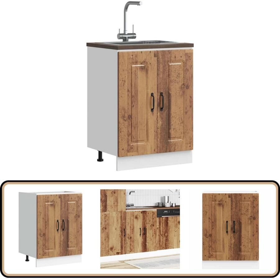 VidaXL Spoelbakonderkast Kalmar 60cm Oud Hout Spoelbakonderkast Keukenmeubel Houten Kast Opslagruimte Badkamerkast